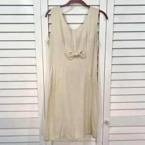 1960s Ivory Linen Blend Shift Dress Vintage With Bow